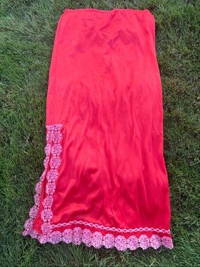 Up-cycled vanity fair slip maxi skirt
